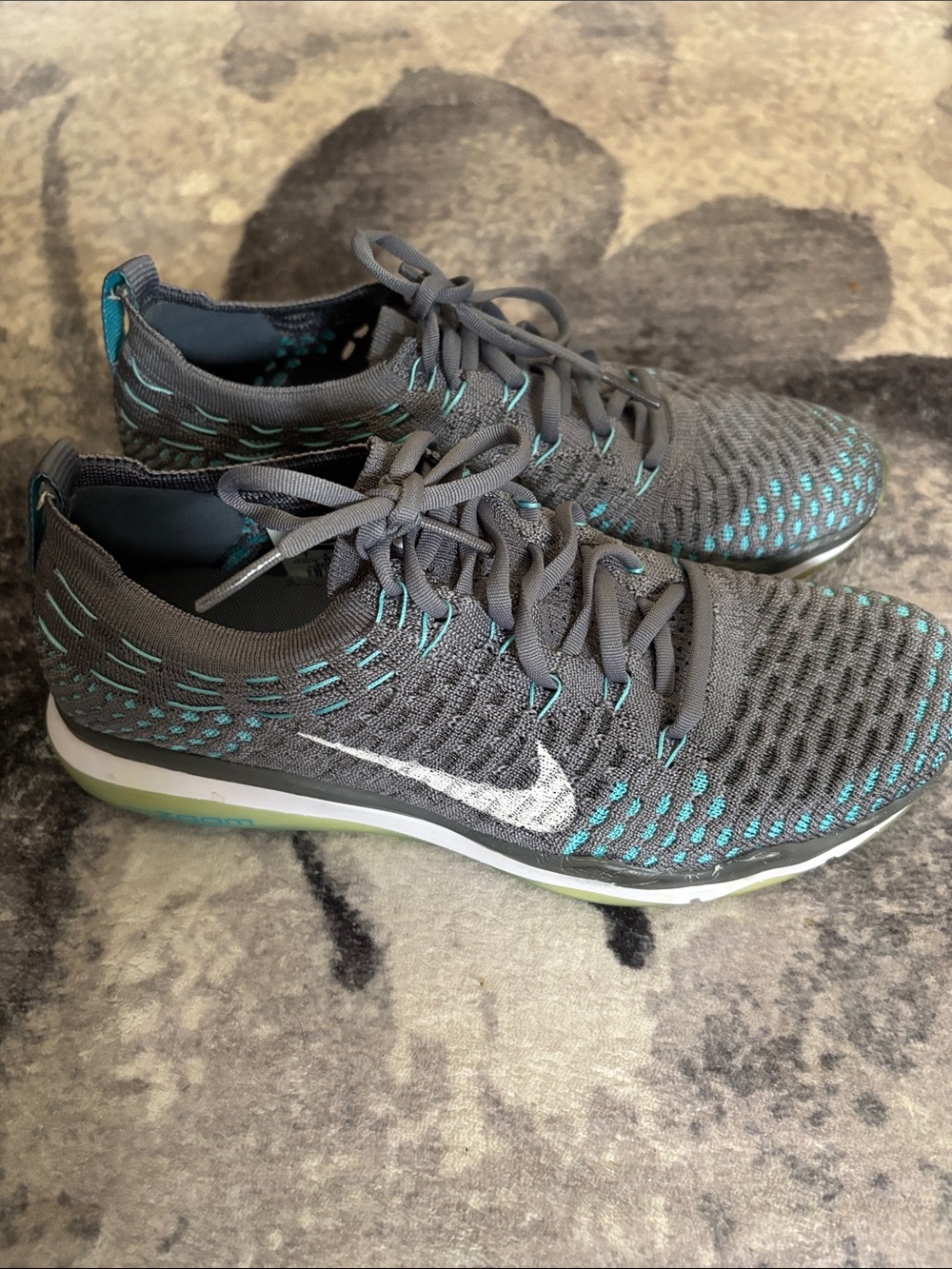 Nike Women’s Flyknit Running Shoes - Gray with Teal